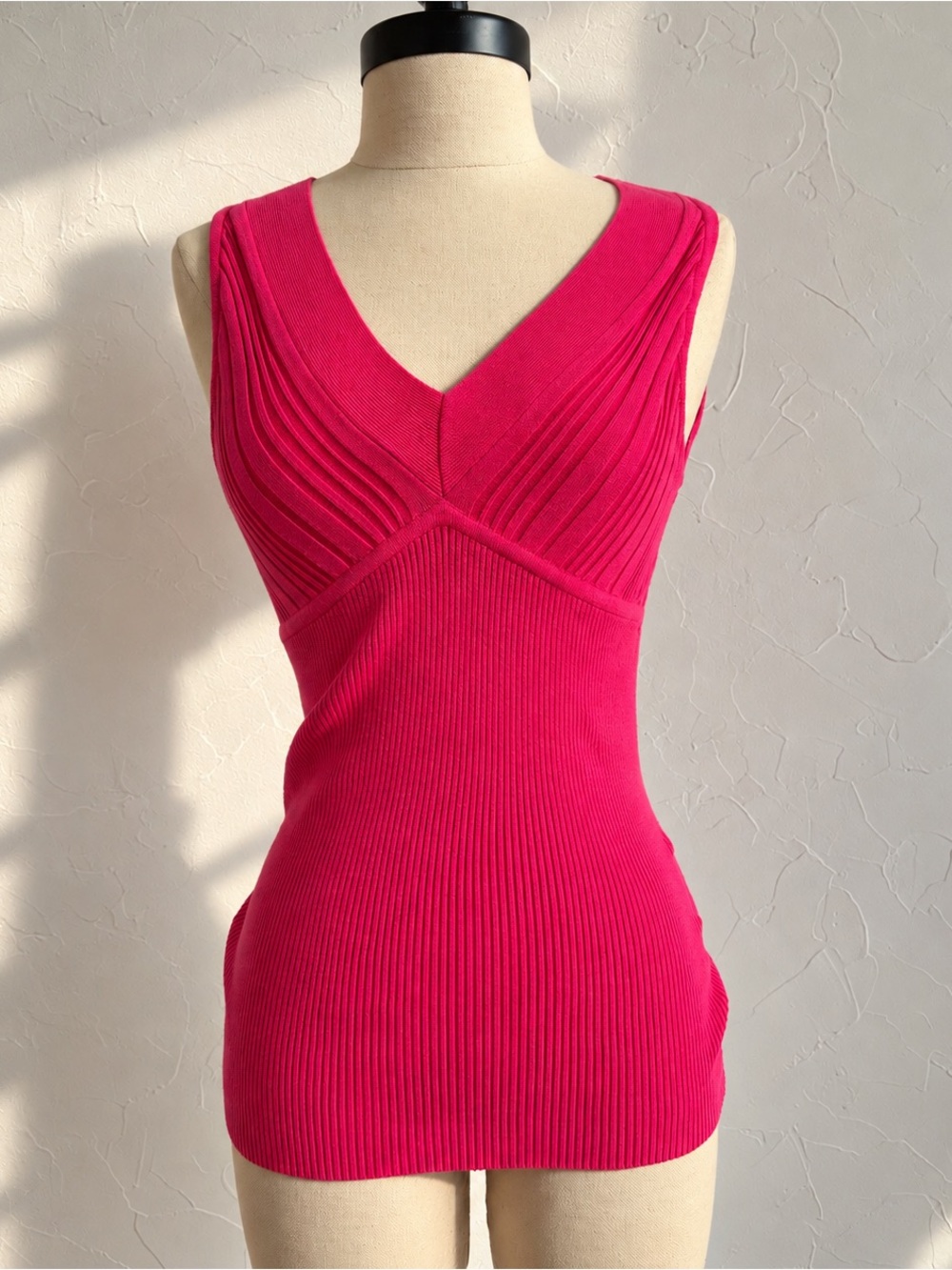 Y2K Old Navy Hot Pink Ribbed Knit Deep V Tank Top